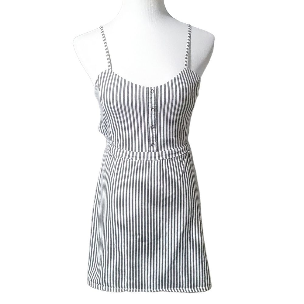 O’Neill Dress Adjustable Straps Striped Cotton Dress White And Grey